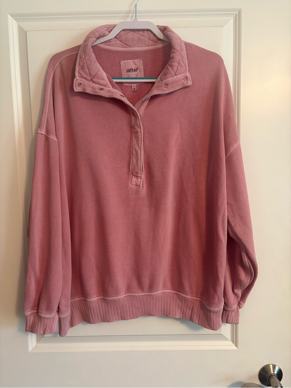 AERIE | Pink | Oversized Quarter-Snap Sweatshirt | Comfy Loungewear